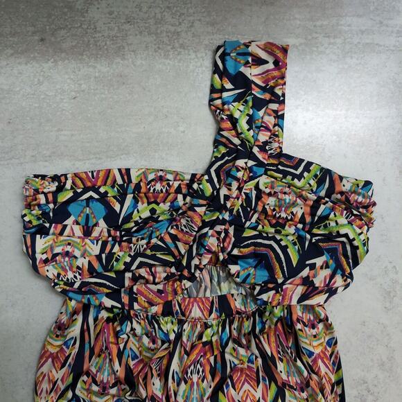 TBags Los Angeles Multi Color One Shoulder Maxi Dress Abstract Print Cutout XS - Picture 4 of 9
